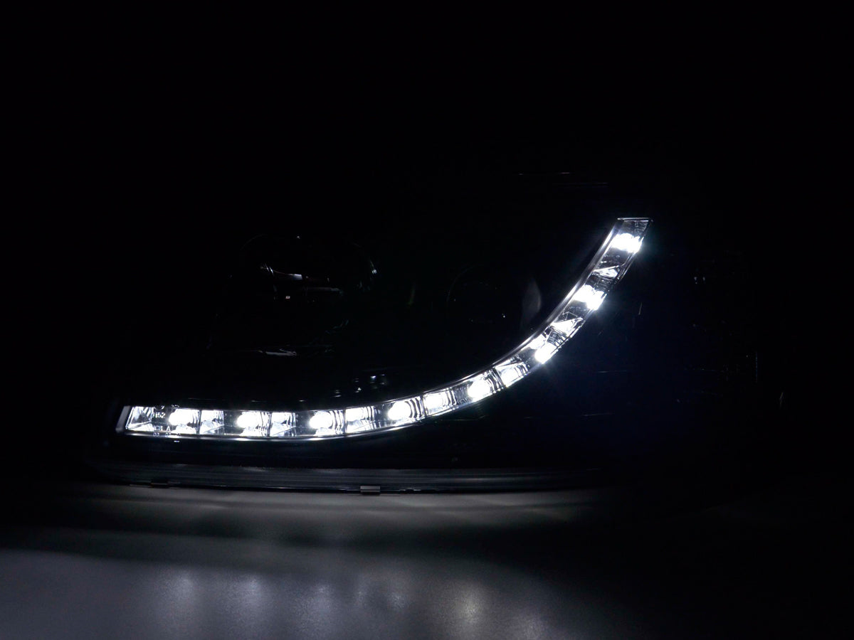 Scheinwerfer Set Daylight LED TFL-Optik VW Bus Typ T5 03-09 schwarz Scheinwerfer Set Daylight LED TFL-Optik VW Bus Typ T5 03-09 schwarz